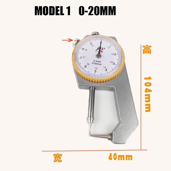 Dial Thickness Gauge Range 0-20mm Accuracy 0.1mm Metal Paper Leathercraft Tool