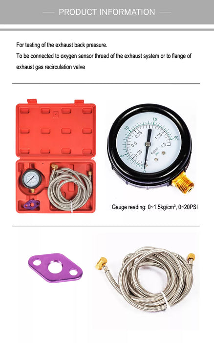 T&E Tools Exhaust Back Pressure Test Kit Made in Taiwan 4439N  0 to 20psi