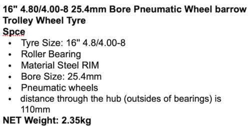 16'' 4.8/4.00-8 roller bearing 25.4mm bore Pneumatic wheel trolley tyre