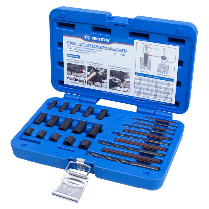 KING TONY 25 PC. Screw Extractor & Drill Set Made in Taiwan 5~14mm