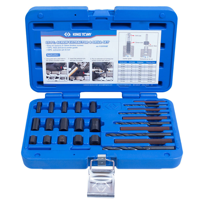 KING TONY 25 PC. Screw Extractor & Drill Set Made in Taiwan 5~14mm