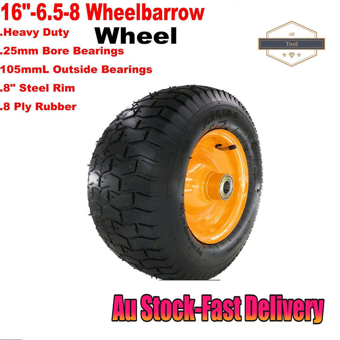 16" 6.5-8 Wheelbarrow Wheel Trolley Cart  metal 25mm bore bearing heavy duty