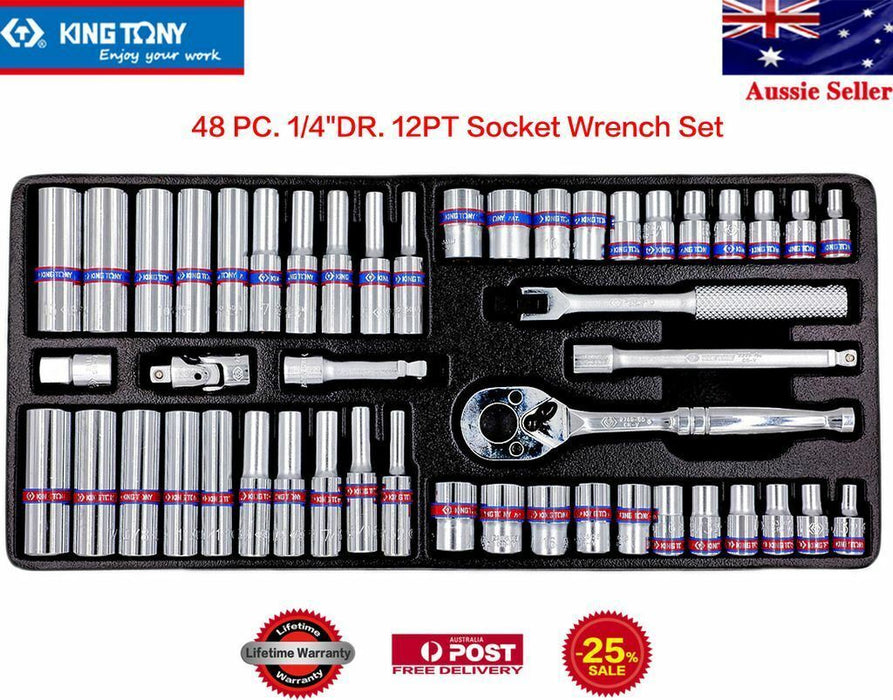 1/4"DR  12PT Socket Wrench Set Flexible Hand Ratchet KING TONY  48 PCs