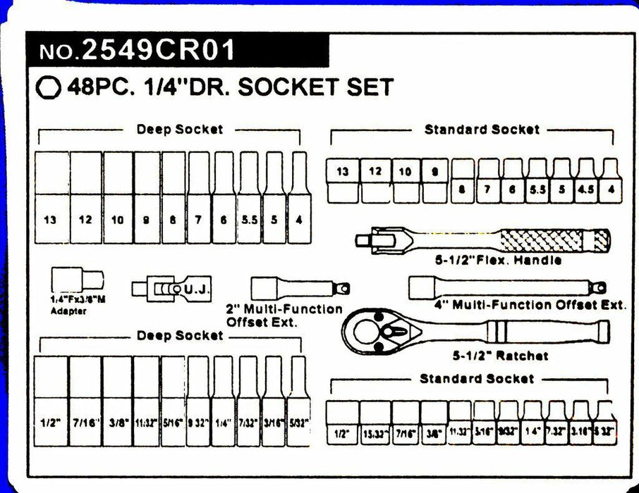 1/4"DR  12PT Socket Wrench Set Flexible Hand Ratchet KING TONY  48 PCs