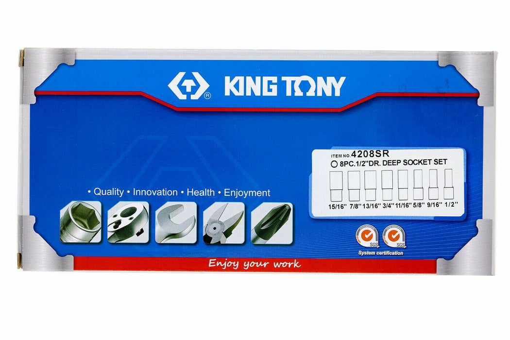 KING TONY 8PC 1/2"DR SAE 12PT Deep Socket Set Made in Taiwan With Metal Case AU