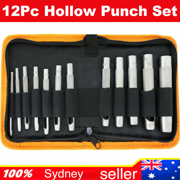 Harden12PC Leather Rubber Hole Maker Hollow Carbon Steel Punch Set Nylon Zip Bag