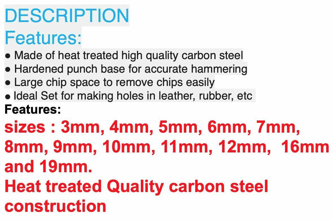 Harden12PC Leather Rubber Hole Maker Hollow Carbon Steel Punch Set Nylon Zip Bag