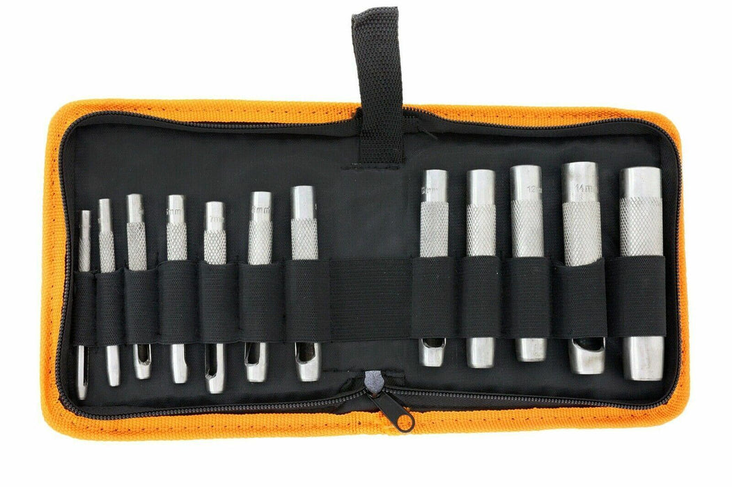 Harden12PC Leather Rubber Hole Maker Hollow Carbon Steel Punch Set Nylon Zip Bag