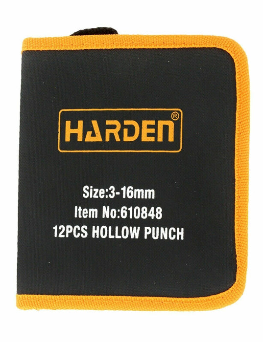 Harden12PC Leather Rubber Hole Maker Hollow Carbon Steel Punch Set Nylon Zip Bag