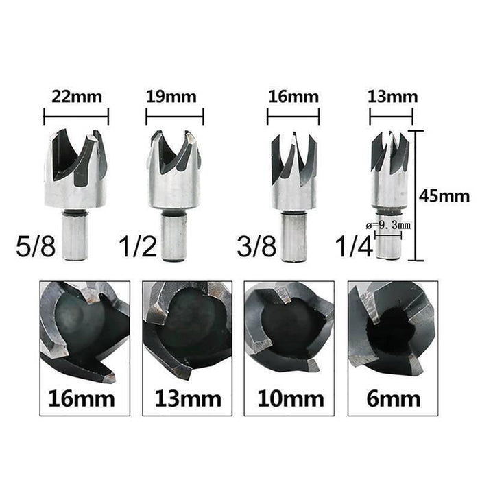 4pcs Wood Plug Hole Cutter Cutting Tool Woodwork Plug Drill Bit Set Claw Cork Dr