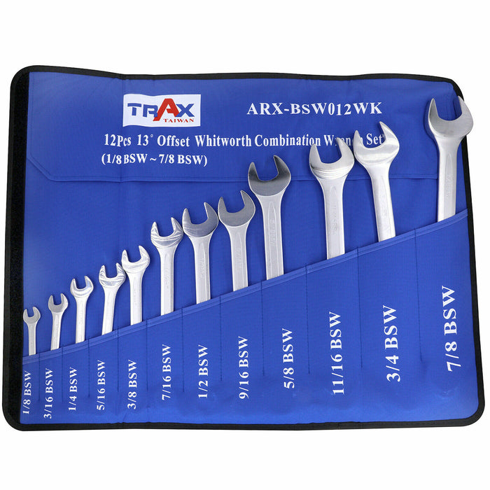 12pc BSW Spanner Set 1/8 3/16 1/4 5/16” 3/8” 7/16 1/2 9/16” 5/8 11/16 3/4 7/8