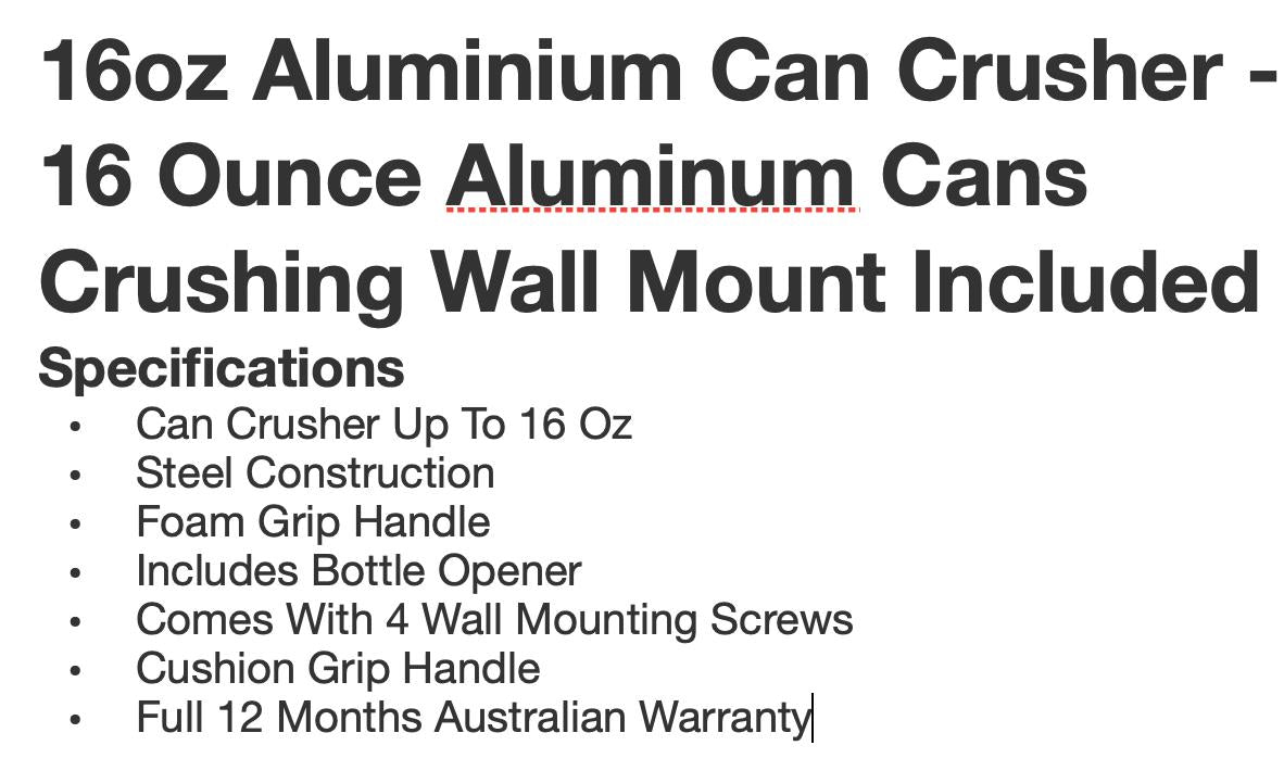 Can Crusher Bottle Opener Aluminium Soda Beer Cans Recycling 16oz Wall Mount au