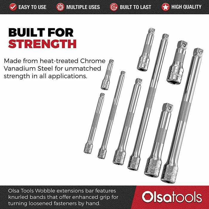 3 Sizes Socket Extension Bar Set 1/4" 3/8" 1/2" Drive Extra Long Ratchet CRV New - FISHER DISCOUNT