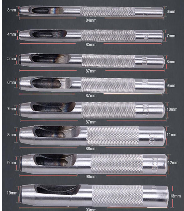Harden 12Pc Hollow Punch Set Leather Hole Steel Punching 3-16mm Storage Bag