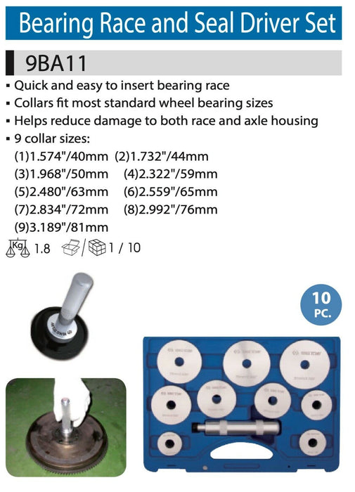 10PC KING TONY  Aluminium Bearing Race Seal Driver Install Set Taiwan