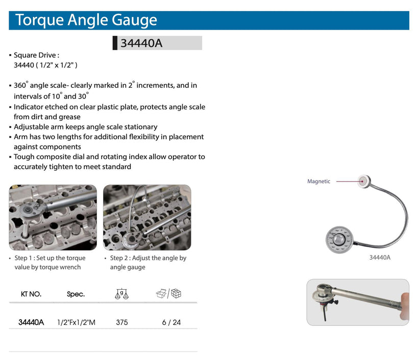 KING TONY 1/2"DR. Magnetic Torque Angle Gauge with Magentic ARM