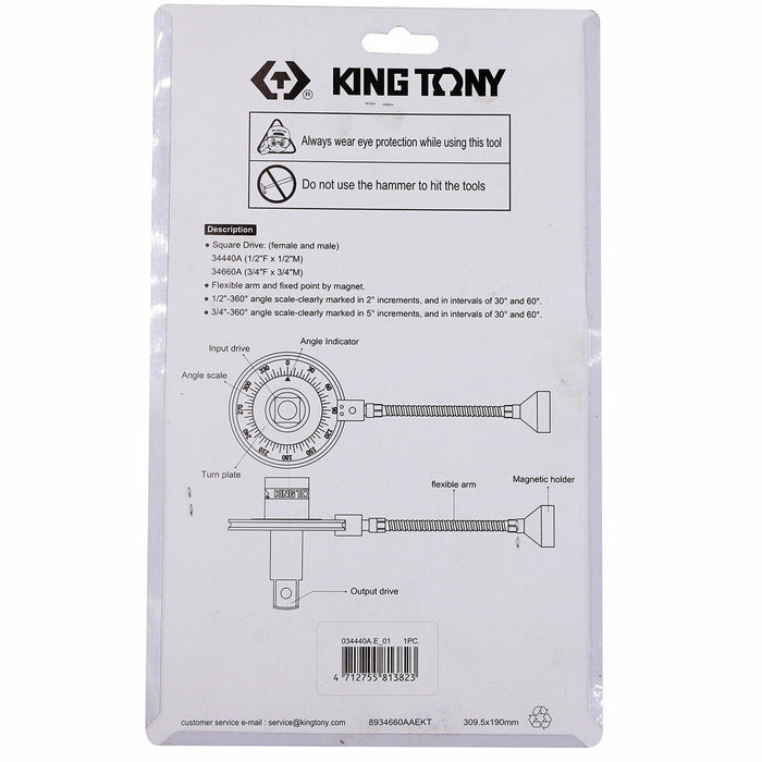 KING TONY 1/2"DR. Magnetic Torque Angle Gauge with Magentic ARM