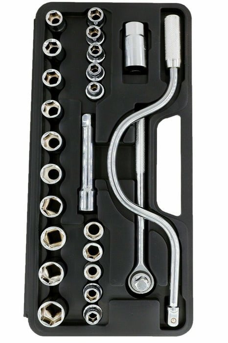 24PC 1/2" METRIC DRIVE SOCKET TOOLKIT EXTENSION T BAR RATCHET SPANNER SET