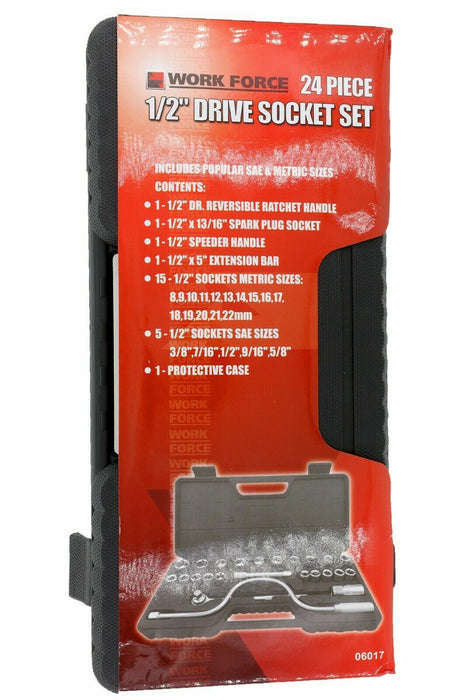 24PC 1/2" METRIC DRIVE SOCKET TOOLKIT EXTENSION T BAR RATCHET SPANNER SET