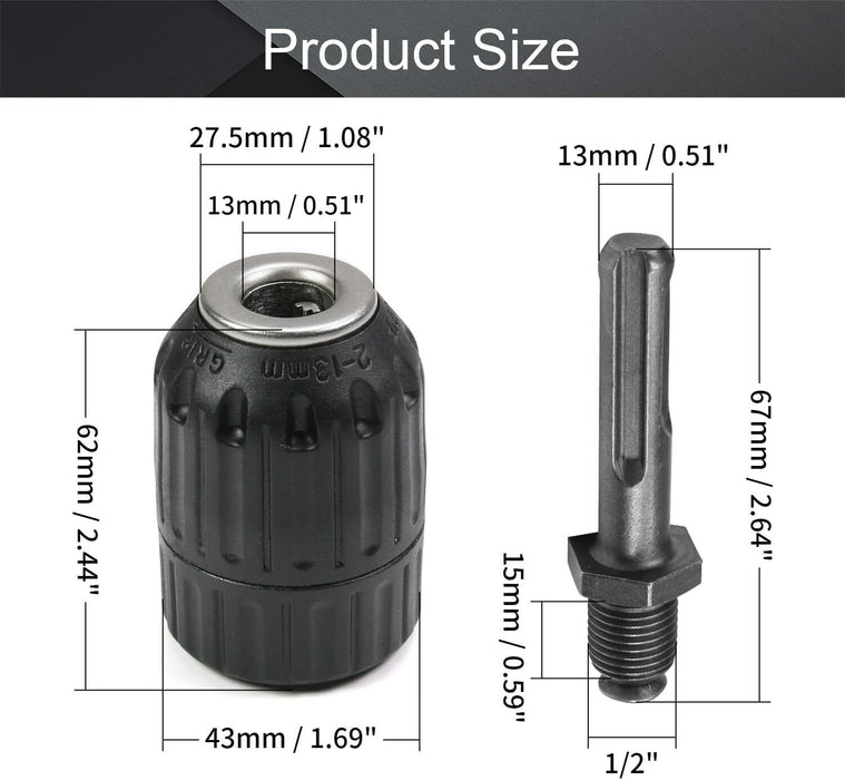 2-13mm KEYLESS CHUCK & SDS ADAPTER Cordless Hammer Drill 1/2" 20UNF