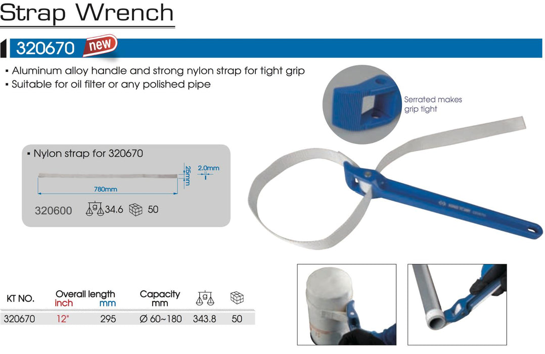 KING TONYØ 60~180 Nylon Strap Wrench Aluminum alloy handle strong nylon strap