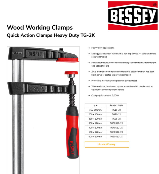 Bessey 300mm Heavy Duty Quick Action F Clamp CASTIRON Made in Germany TG30S12-2