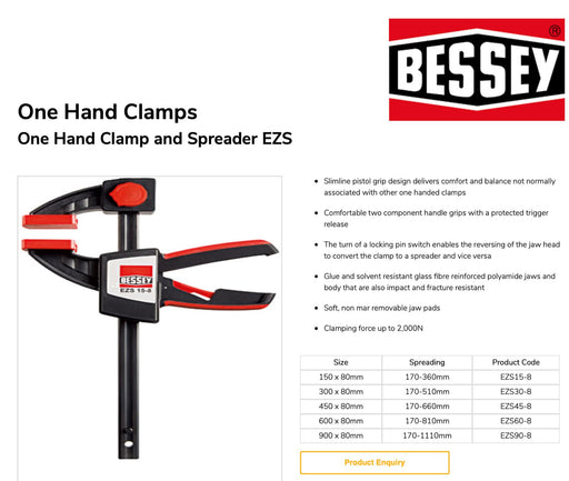 G Bessey 150mm One-hand clamp Clamping Madde in Germany EZS15-8 wood, plastic - FISHER DISCOUNT