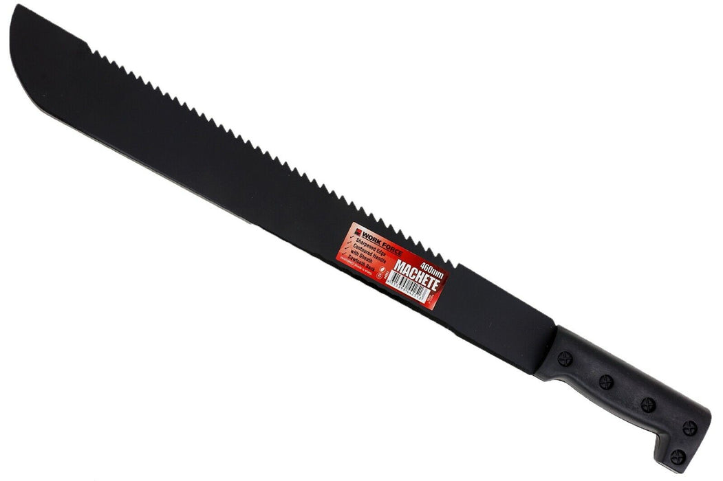 Workfoce 460mm Machete sharpened Edge Contoured Poly Grip Handle Sawtooth Black - FISHER DISCOUNT