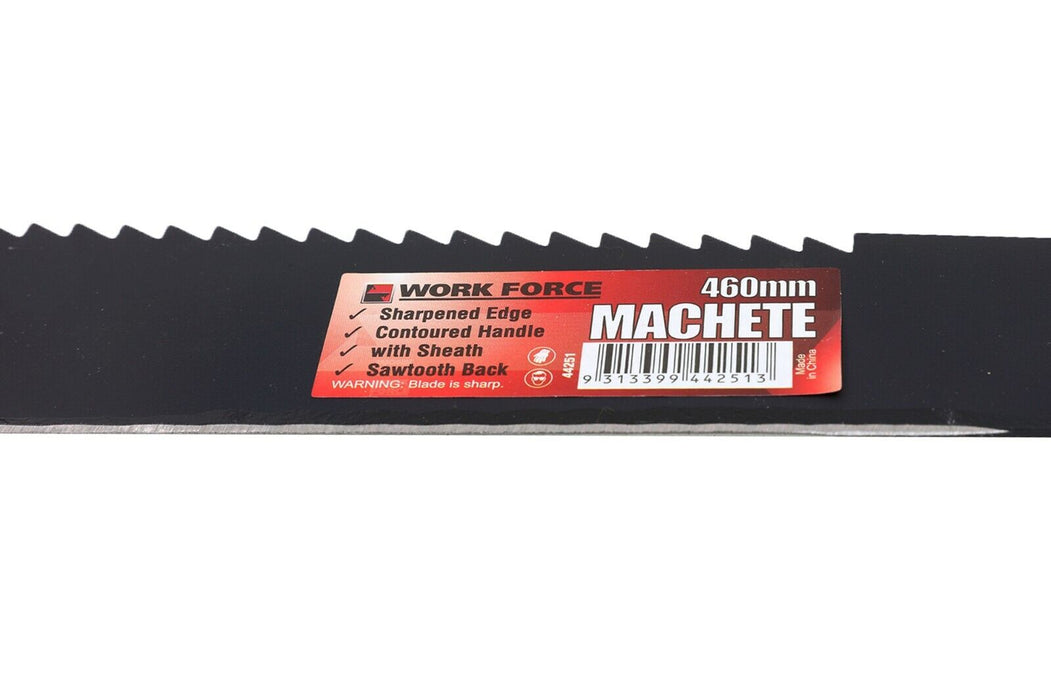 Workfoce 460mm Machete sharpened Edge Contoured Poly Grip Handle Sawtooth Black - FISHER DISCOUNT