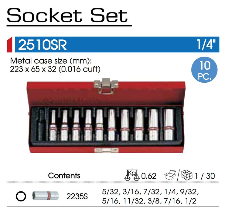 KING TONY 10PC 1/4"DR. 6PT Deep Socket Set Made in Taiwan