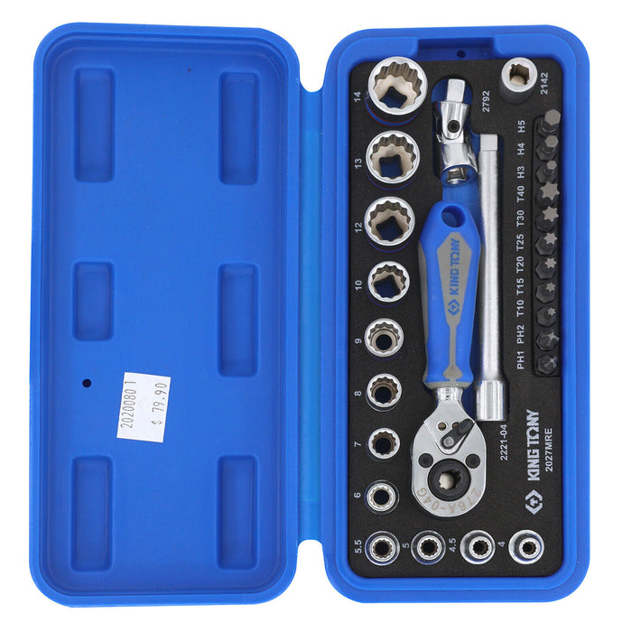 KING TONY 27PC 1/4"DR 6PT/12PT Socket Wrench Set Made in Taiwan
