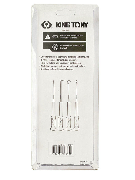 KING TONY 4Pc Pick Hook Set O Ring Oil Seal Remover Made in Taiwan