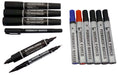 12PC Black Red Blue Permanent Marker Pen Double Ended Quick Dry Set - FISHER DISCOUNT