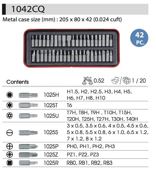 KING TONY 42PC S2 Bit Set PHILLIPS SLOTTED HEX PZ TORX SQUARE  Made in Taiwan