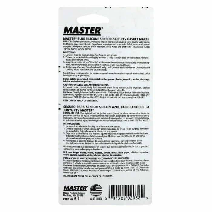 Master Blue Silicone Adhesive Sealant Automotive Metal Rubber 85g Made in USA