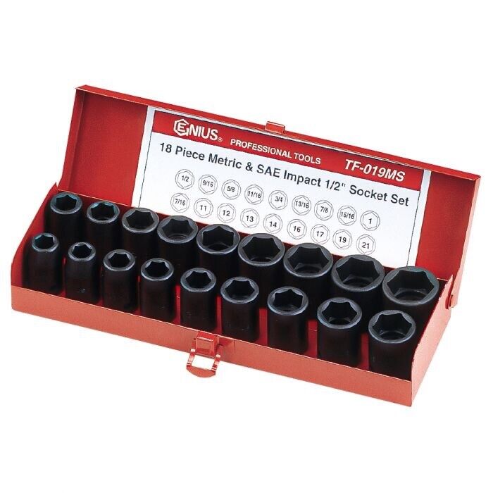 GENIUS TOOLS 18PC 1/2"Dr. Metric & SAE IMPACT SOCKET SET Cr-V Made in Taiwan au