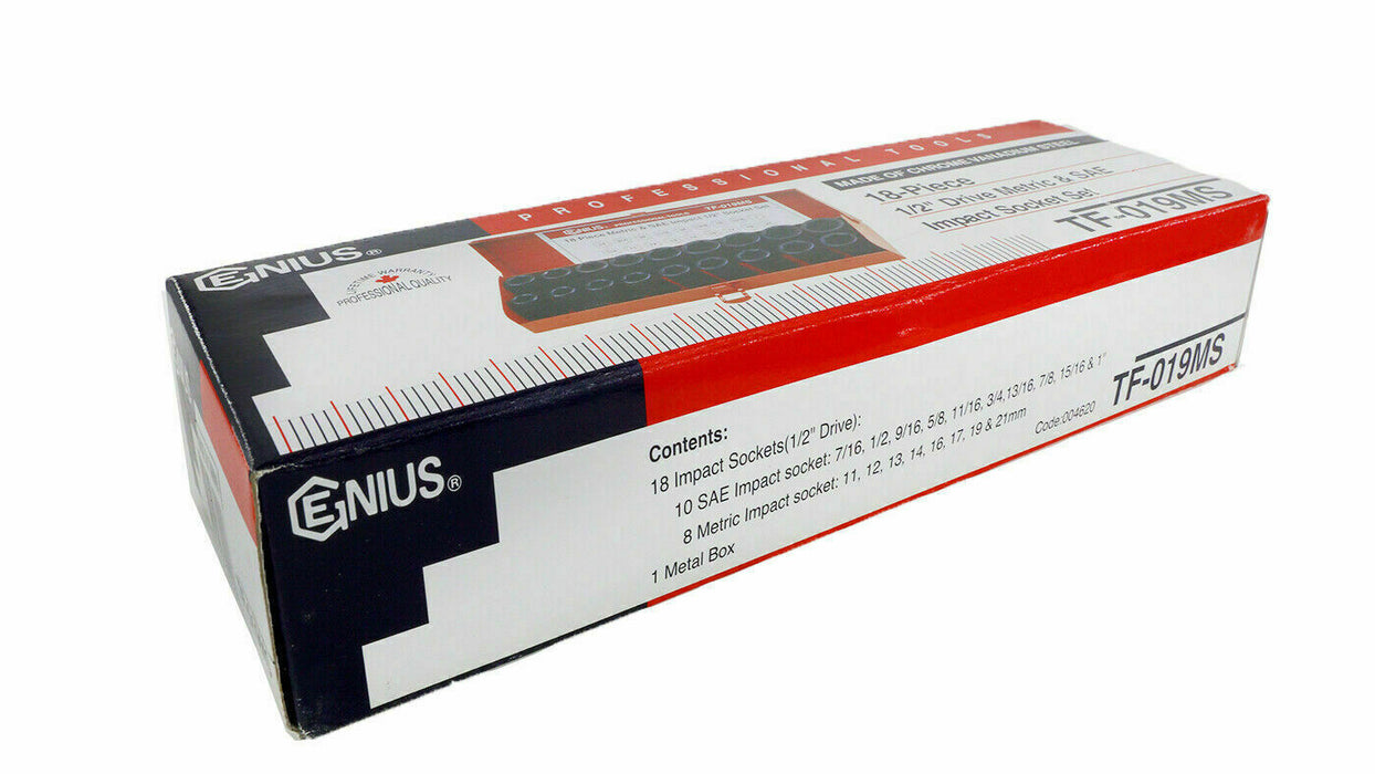 GENIUS TOOLS 18PC 1/2"Dr. Metric & SAE IMPACT SOCKET SET Cr-V Made in Taiwan au
