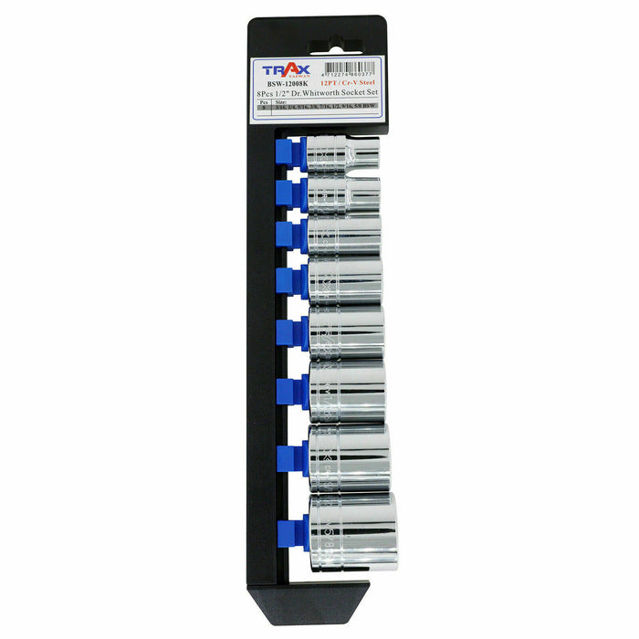 8PCS TRAX BSW-12008K SOCKET SET WHITWORTH  3/16 1/4 5/16, 3/8 7/16 1/2 9/16 5/8