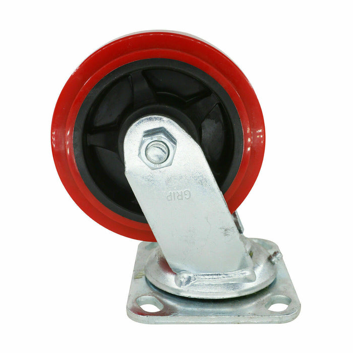 2PC  GRIP 125MM 250KG POLYURETHANE ON POLYPROPYLENE WHEEL CASTOR SWIVEL PLATE