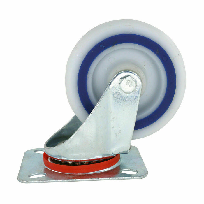 2PC GRIP 100MM 100KG WHITE POLYPROPYLENE SANDWICH WHEEL CASTOR SWIVEL PLATE