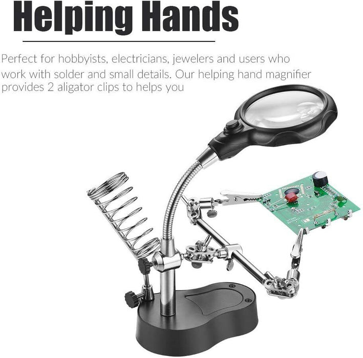 Helping Hand Soldering lron With Magnifier Magnifying Glass Lens LED Light