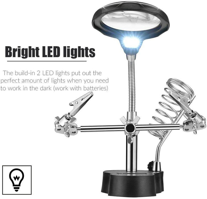 Helping Hand Soldering lron With Magnifier Magnifying Glass Lens LED Light