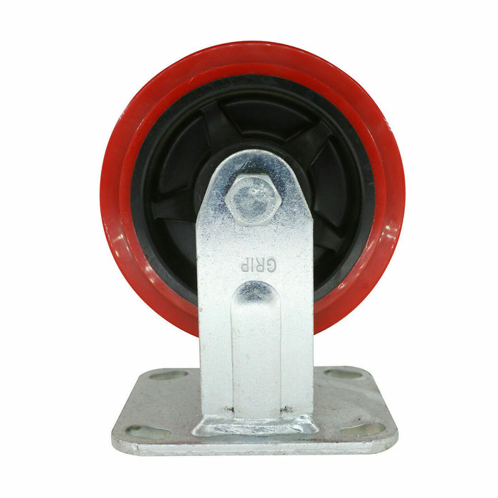 2PC GRIP 125MM 250KG POLYURETHANE ON POLYPROPYLENE WHEEL CASTOR FIXED PLATE