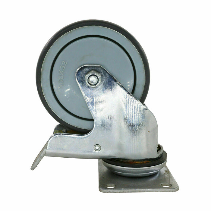 2PC 100MM 100KG GREY TPR ON POLYPROPYLENE WHEEL CASTOR SWIVEL PLATE WITH BRAKE