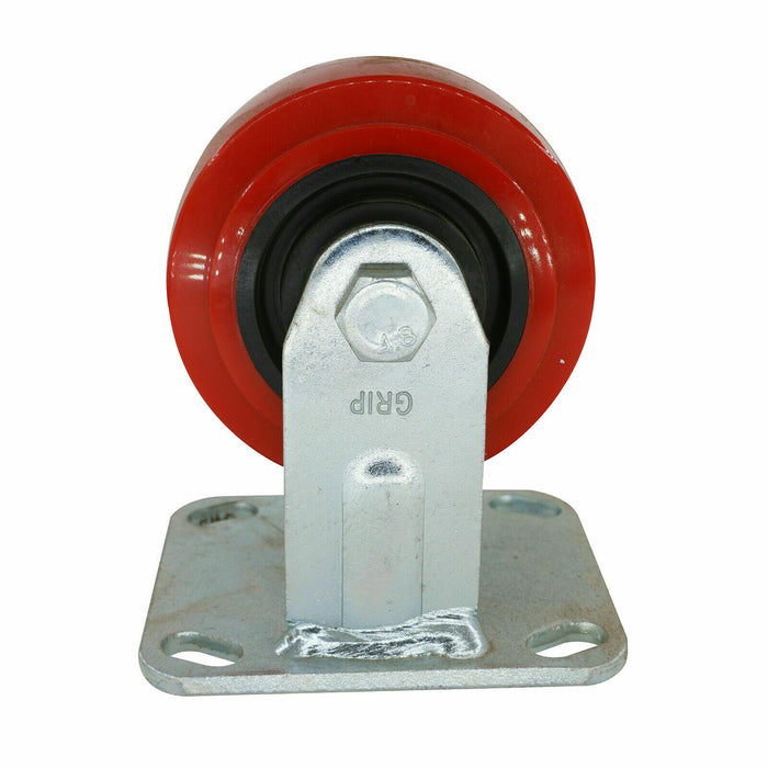 2PC GRIP 100MM 230KG POLYURETHANE ON POLYPROPYLENE WHEEL CASTOR FIXED PLATE