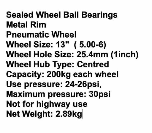 13" Wheelbarrow Trolley Wheel 5.00-6 Pneumatic 25.4mm Bore Tire Steel Rim mower - FISHER DISCOUNT