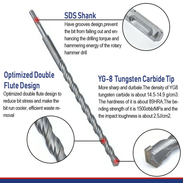 11pc SDS + TCT Hammer Drill Bits Set Tungsten Carbide Tip  Medalist alloy steel