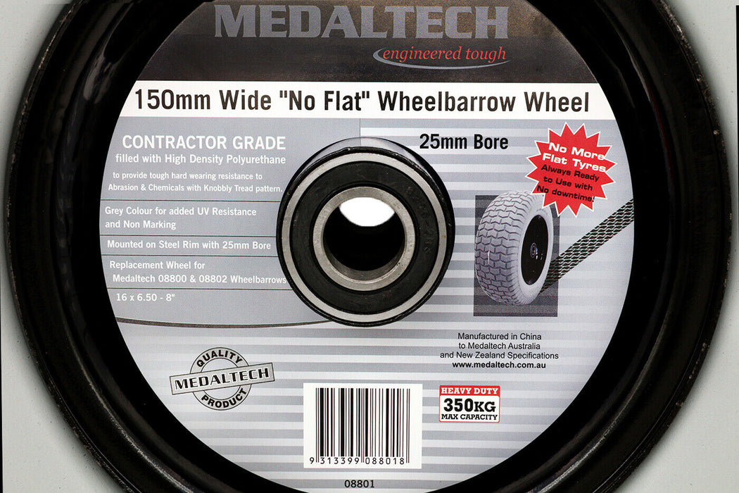 16" SOLID TYRE WHEELBARROW WHEELS FLAT FREE PUNCTURE PROOF 1"(25.4mm) 6.5"-8"