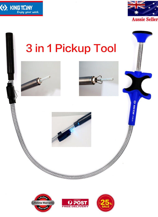 KING TONY 3in1 Pickup Tool magnetic Hook Clamp light  flexible crimping  570mmL