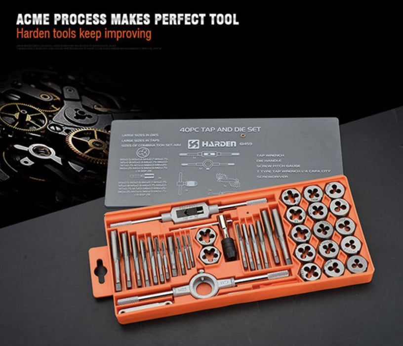 HARDEN 40PC Tap and Die Set Imperial Screw Screwdriver Thread Wrench Pitch Gauge